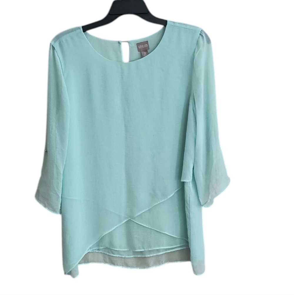Chico's Mint Green  Layered Blouse Size 2 (US Size L)